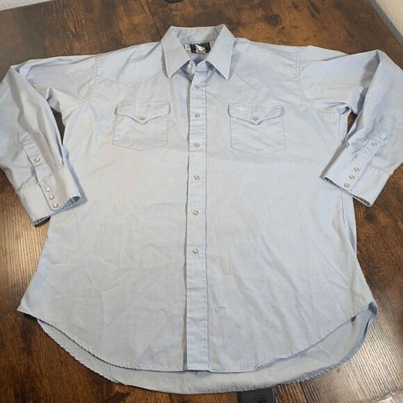 Flying R Ranchwear Pearl Snap Western Shirt Mens XL Embroidered Logo Blue - Picture 1 of 4
